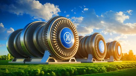 « On n’a jamais vu ça » : ce bijou américain alimente déjà 50 millions de foyers et bouscule l’ordre énergétique mondial Illustration de turbines à gaz de GE Vernova en fonctionnement, symbolisant la transition énergétique mondiale (création par IA, illustration non réaliste). Crédit : Ideogram.