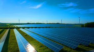 Illustration de la centrale solaire Mammoth Solar en Indiana, un projet majeur d'énergie renouvelable. Image réalisée par IA.