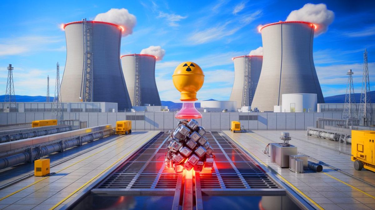 Illustration de la transformation des déchets nucléaires en carburant pour réacteurs avancés aux États-Unis. Image réalisée par IA.