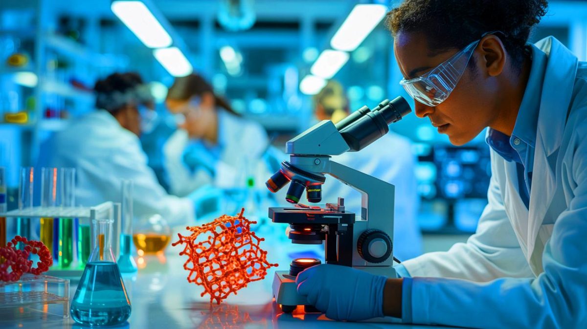 Illustration de la découverte du rôle de la protéine ALDH4A1 dans la production d'énergie cellulaire et la suppression tumorale. Image réalisée par IA.