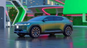 Illustration de la présentation du SUV hybride Galaxy M9 de Geely. Image réalisée par IA.