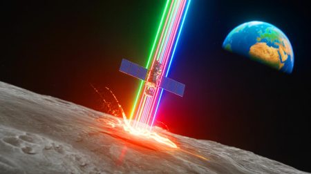 Illustration de la Chine tirant un laser sur un satellite en orbite lunaire en plein jour. Image réalisée par IA.