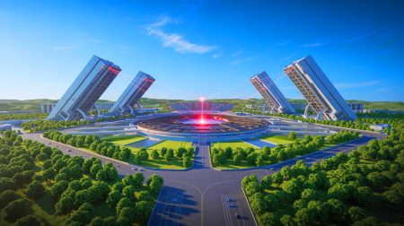 Illustration de la construction du plus grand laboratoire de fusion laser en Chine (création par IA, non réaliste). Crédit : Ideogram