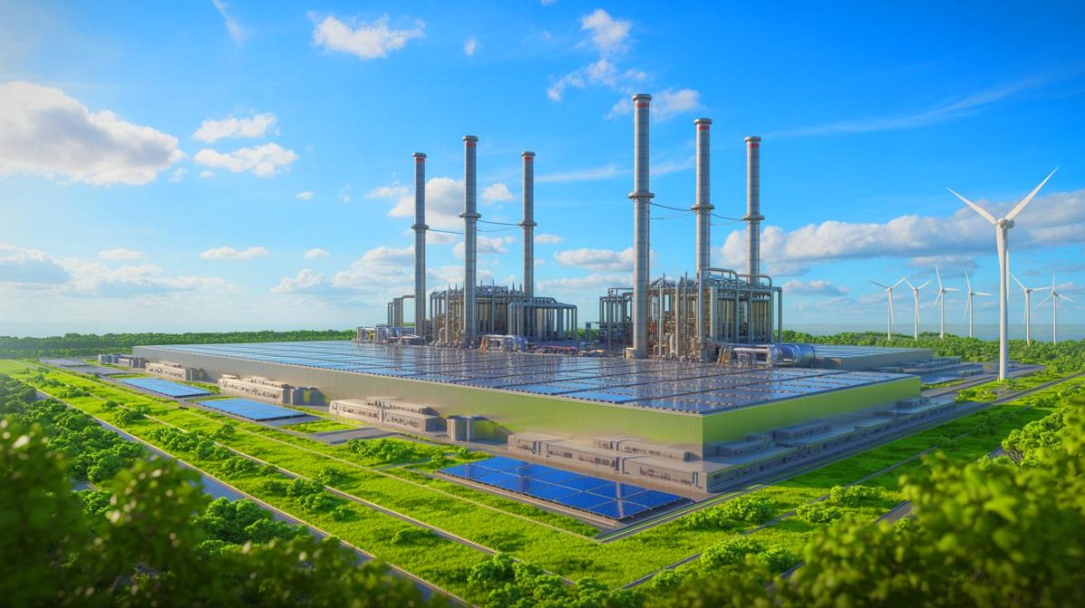 Illustration de la première gigafactory au monde dédiée à la capture du carbone. Image réalisée par IA.