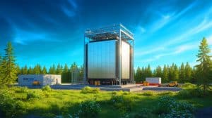 Illustration de la construction du premier réacteur modulaire BWRX-300 en Ontario pour renforcer la sécurité énergétique. Image réalisée par IA.