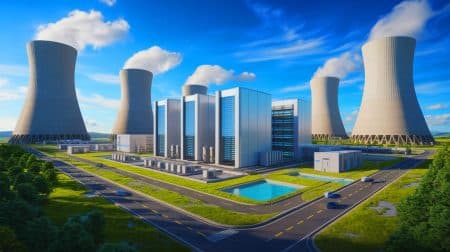 Puissance nucléaire déchaînée : Google injecte 1 800 MW pour faire tourner ses data centers à pleine charge Illustration de l'alliance entre Google et Elementl Power pour le développement de l'énergie nucléaire aux États-Unis. Image réalisée par IA.