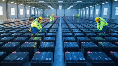 Illustration de la réutilisation innovante des batteries de véhicules électriques pour une seconde vie durable. Image réalisée par IA.