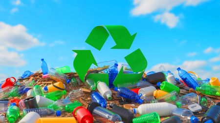 Illustration de la problématique du recyclage inefficace du plastique (création par IA, non réaliste). Crédit : Ideogram