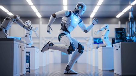 Illustration de l'incroyable agilité du robot humanoïde G1 de Unitree lors de sa performance de kick-up. Image réalisée par IA.