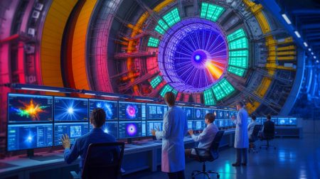 Illustration de l'exploration des interactions du boson de Higgs avec les quarks charme. Image réalisée par IA.