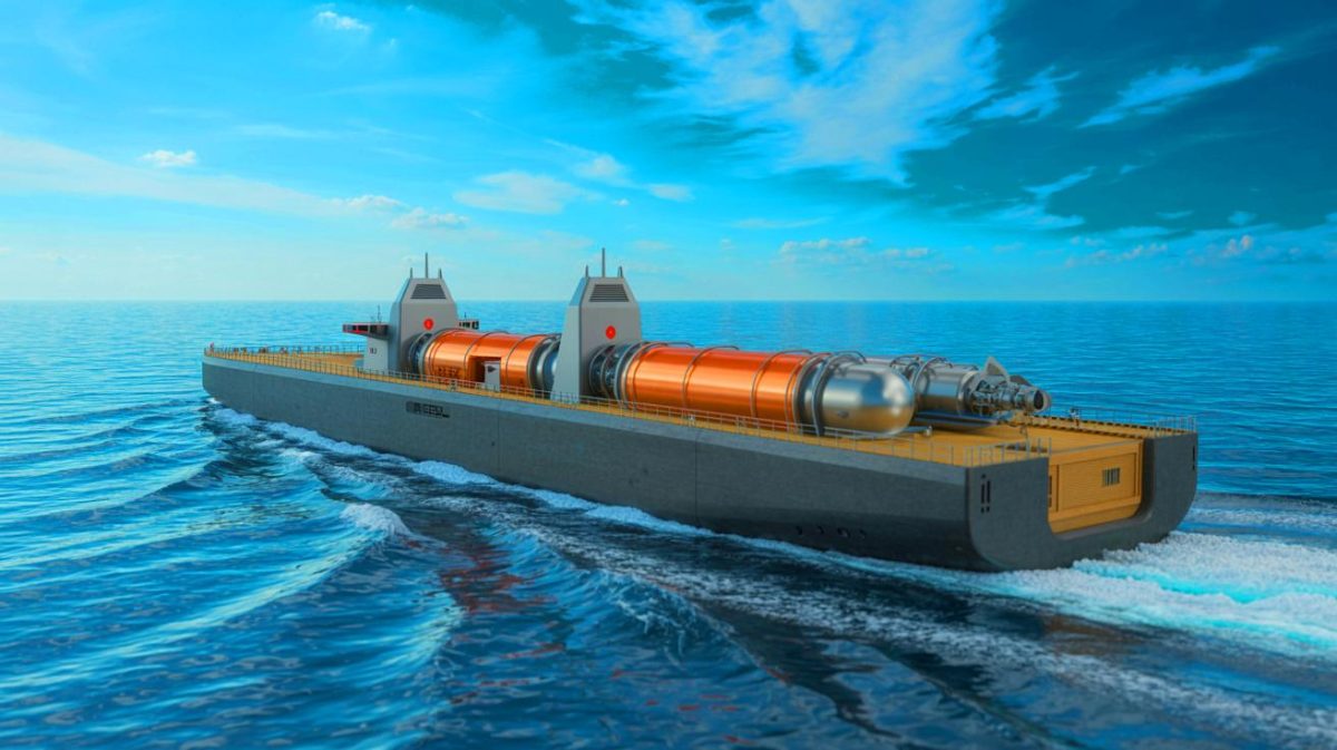 Illustration de la conception d'un réacteur nucléaire compact et durable pour le transport maritime. Image réalisée par IA.