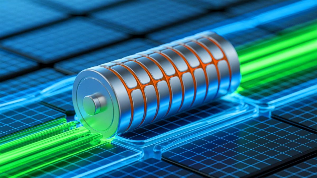 Illustration de la percée technologique dans les batteries au silicium avec électrodes interconnectées. Image réalisée par IA.