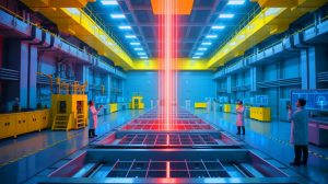 Illustration de la construction du plus grand laser à fusion nucléaire en Chine. Image réalisée par IA.