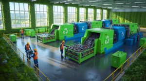 Illustration de l'usine de recyclage de batteries en Île-de-France, un projet de Derichebourg et LG Energy Solution. Image réalisée par IA.