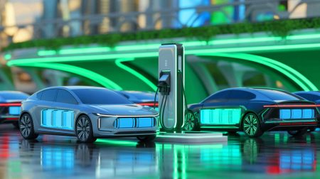 Illustration de l'innovation en batteries au silicium pour véhicules électriques. Image réalisée par IA.