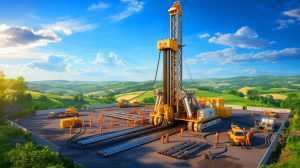 Illustration de la découverte d'un gisement de pétrole lourd dans le Cantal. Image réalisée par IA.
