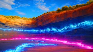 Illustration de l'exploitation potentielle de l'hydrogène naturel enfoui sous la croûte terrestre. Image réalisée par IA.