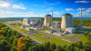 Illustration de l'inauguration du nouveau bâtiment de Framatome à Romans-sur-Isère, dédié à la production de combustibles nucléaires et d'isotopes médicaux. Image réalisée par IA.