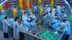 Illustration de la stratégie chinoise sur la métrologie et la technologie des puces. Image réalisée par IA.