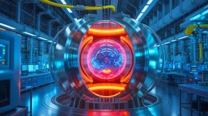 Illustration de la génération d'ions hélium-3 à haute énergie dans le stellarator Wendelstein 7-X. Image réalisée par IA.