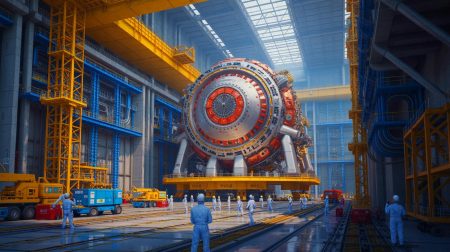 Illustration de la construction du réacteur à fusion de nouvelle génération BEST en Chine. Image réalisée par IA.