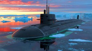 Illustration de la puissance militaire russe en Arctique avec le sous-marin nucléaire Knyaz Pozharsky. Image réalisée par IA.
