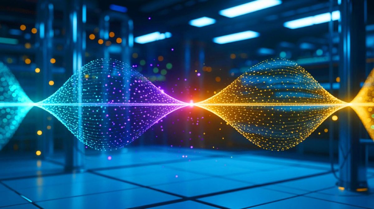 La science défie l’impossible : la lumière téléportée pour la première fois pourrait atteindre une autre galaxie selon des experts Illustration de la téléportation de la lumière par intrication quantique. Image réalisée par IA.