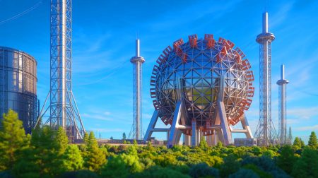 Illustration de la première centrale à fusion nucléaire commerciale en cours de développement par Proxima Fusion. Image réalisée par IA.