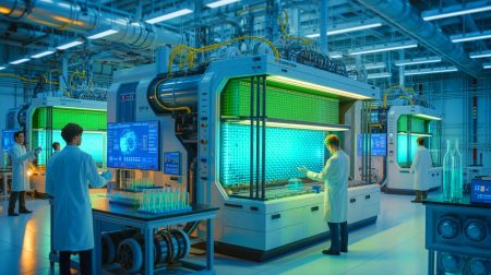 Illustration de la technologie de capture du carbone utilisant des membranes de nanofiltration au MIT. Image réalisée par IA.