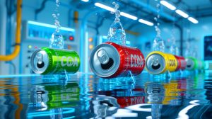 Illustration de la production d'hydrogène à partir de canettes de soda recyclées et d'eau de mer. Image réalisée par IA.