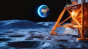 Illustration de l'exploitation potentielle du platine sur la Lune. Image réalisée par IA.