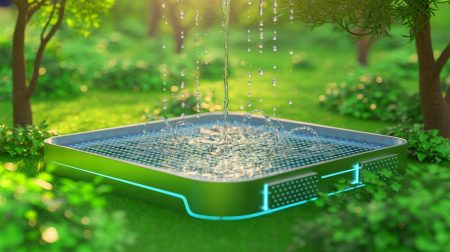 Illustration de la capture d'eau potable à partir de l'air grâce à un nanomatériau innovant. Image réalisée par IA.