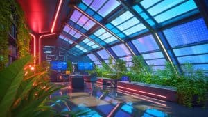 Illustration de cellules solaires à pérovskite produisant de l'énergie en intérieur. Image réalisée par IA.