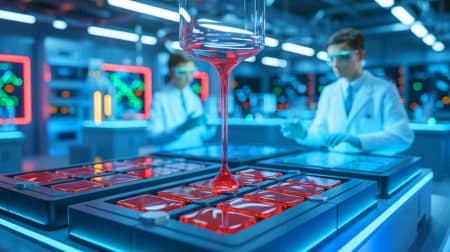 Illustration de l'innovation d'un électrolyte polymère en gel pour batteries au sodium-ion. Image réalisée par IA.