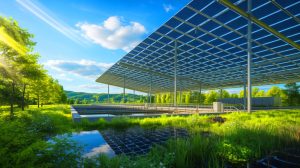 Illustration de la canopée solaire innovante installée à la station d'épuration de Pendleton. Image réalisée par IA.
