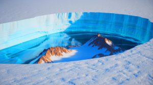 Illustration de montagnes cachées sous la glace de l'Antarctique. Image réalisée par IA.