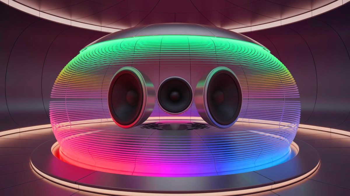 Illustration de l'AudioDome recréant un paysage sonore en 3D avec une fidélité exceptionnelle. Image réalisée par IA.