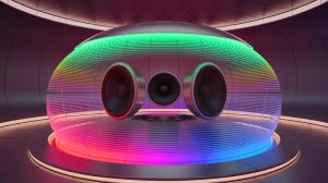 Illustration de l'AudioDome recréant un paysage sonore en 3D avec une fidélité exceptionnelle. Image réalisée par IA.