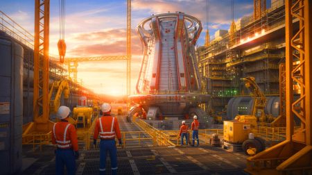 Illustration de l'impact des retards et des surcoûts du projet Iter en fusion nucléaire, générée par intelligence artificielle.