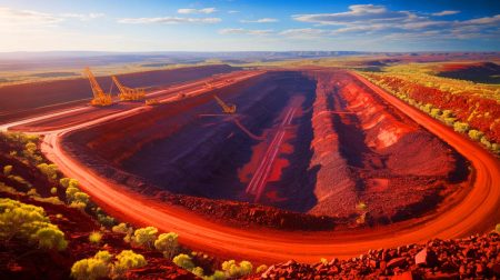 Illustration de la découverte d'un gigantesque gisement de fer en Australie-Occidentale, générée par intelligence artificielle.