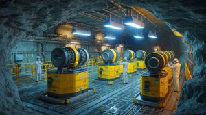 Illustration de la gestion souterraine des déchets nucléaires à l'aide d'un modèle innovant, générée par intelligence artificielle.