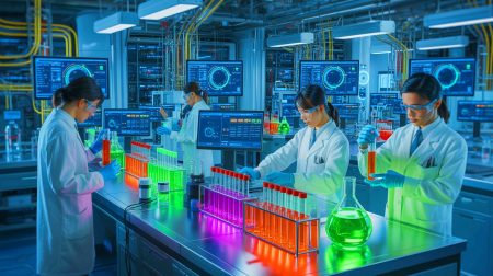 Illustration de l'innovation chinoise en électrolyte composite pour batteries, générée par intelligence artificielle.