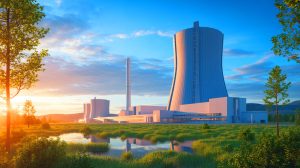 Illustration de la centrale nucléaire Aurora-INL d'Oklo, conception générée par intelligence artificielle.