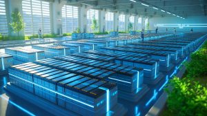 Illustration de la réutilisation des batteries de véhicules électriques pour le stockage d'énergie, générée par intelligence artificielle.