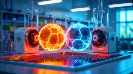 Illustration de la fusion innovante entre l'hydrogène et l'azote pour une production durable d'énergie, générée par intelligence artificielle.