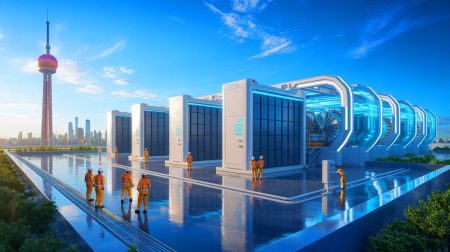 Illustration de la collaboration entre Tesla et la Chine pour le plus grand projet énergétique mondial, générée par intelligence artificielle.