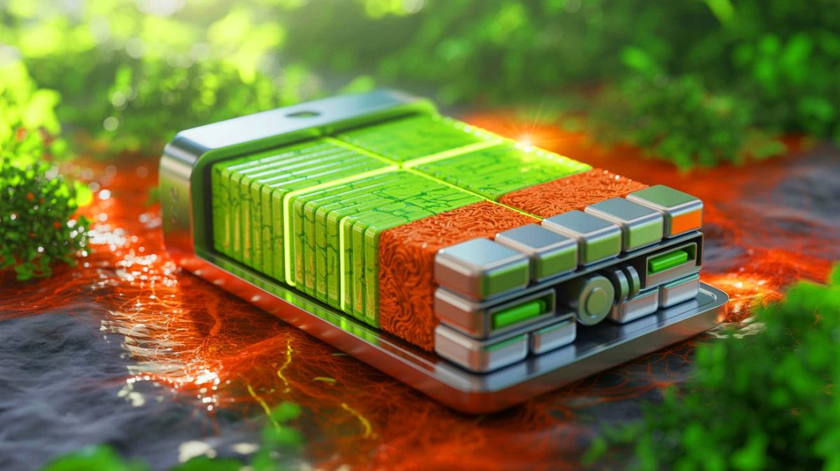 Illustration de l'utilisation de lignine dans des séparateurs de batteries lithium-ion, générée par intelligence artificielle.