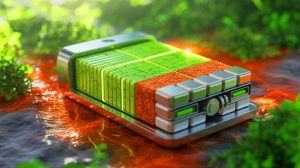 Illustration de l'utilisation de lignine dans des séparateurs de batteries lithium-ion, générée par intelligence artificielle.