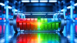 Illustration de l'amélioration des performances des batteries aqueuses grâce à une conception innovante des électrodes, générée par intelligence artificielle.