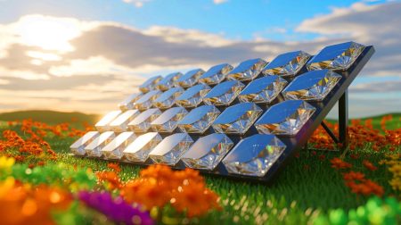 Illustration de cellules solaires en diamant, une innovation prometteuse dans le domaine de l'énergie propre, générée par intelligence artificielle.